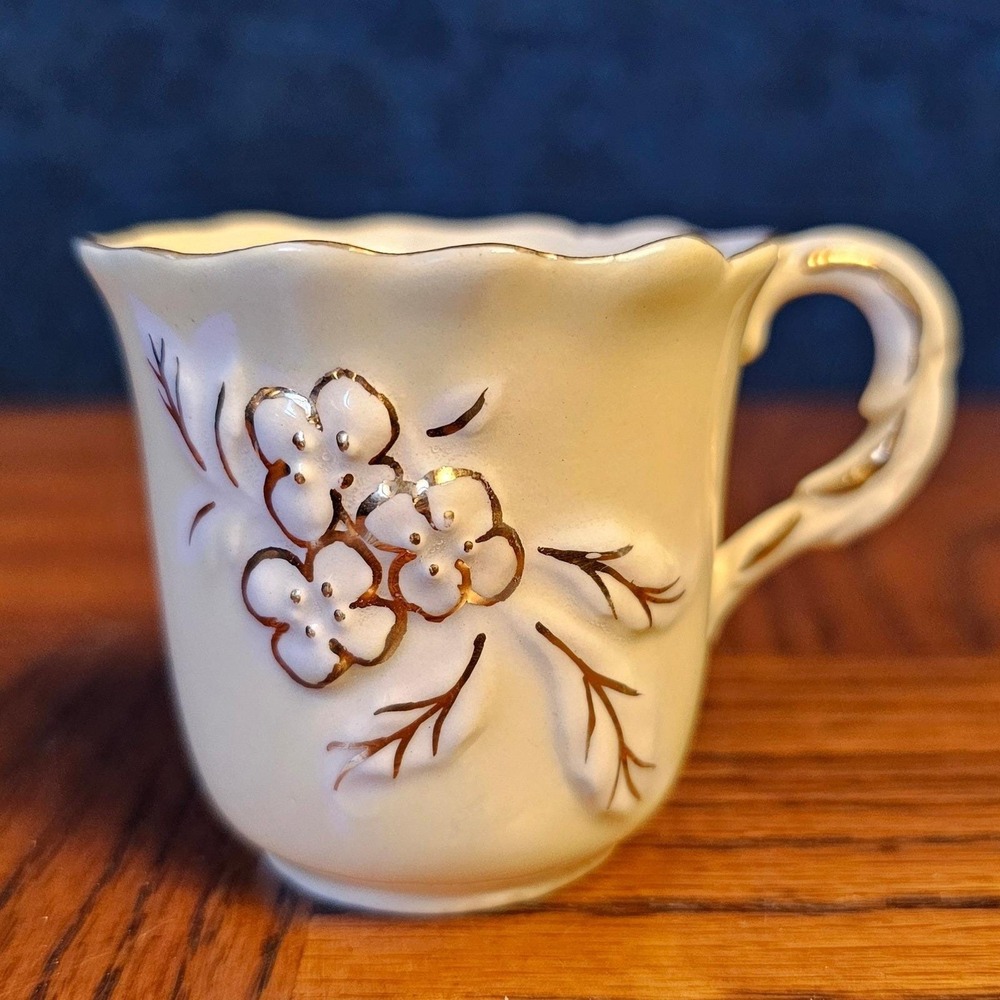 Prince Edward China Hand Painted Floral Teacup Cream Gold Gilt Cherry Blossom